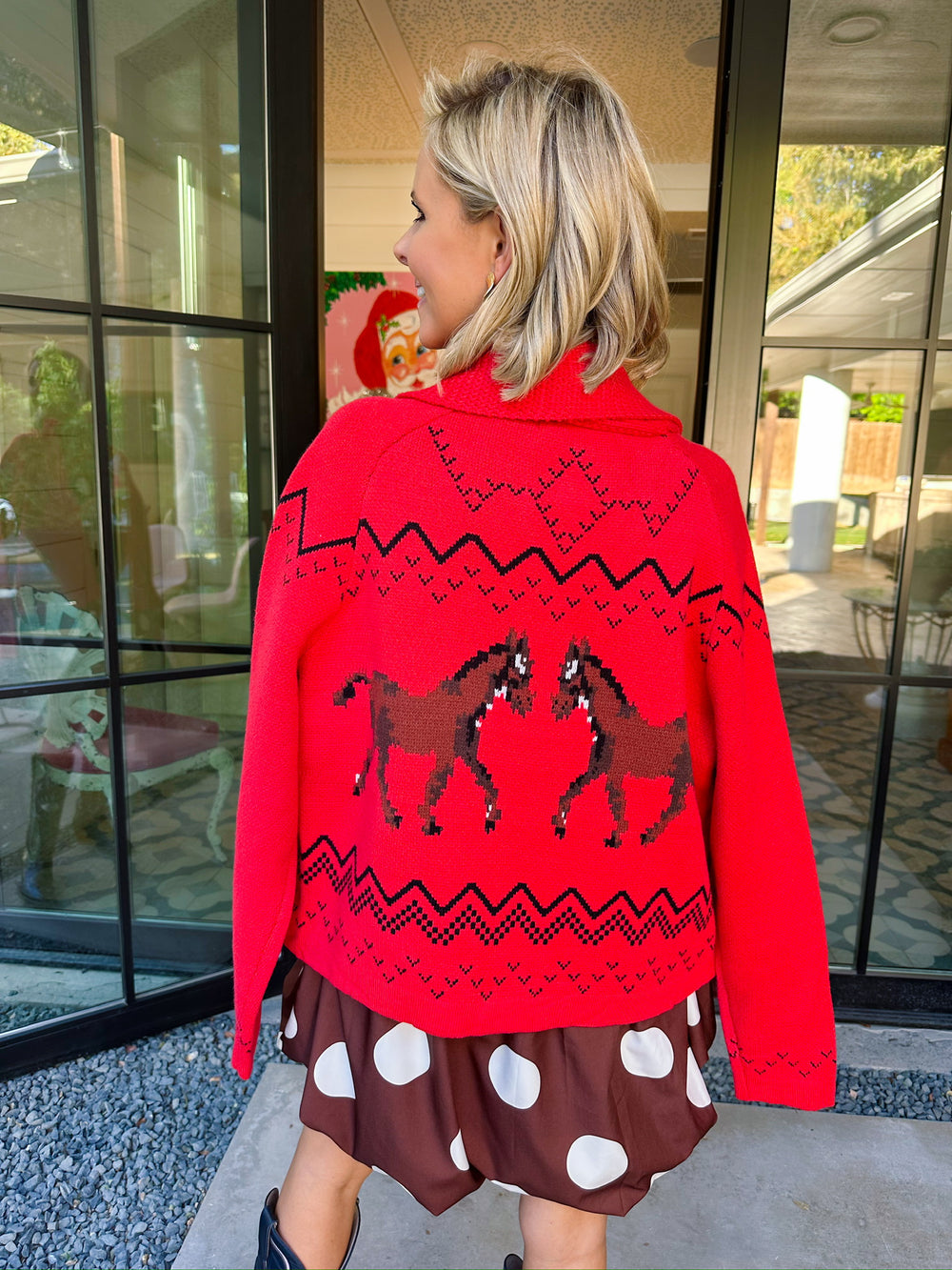 LASSO ME IN HORSE CARDIGAN - RED