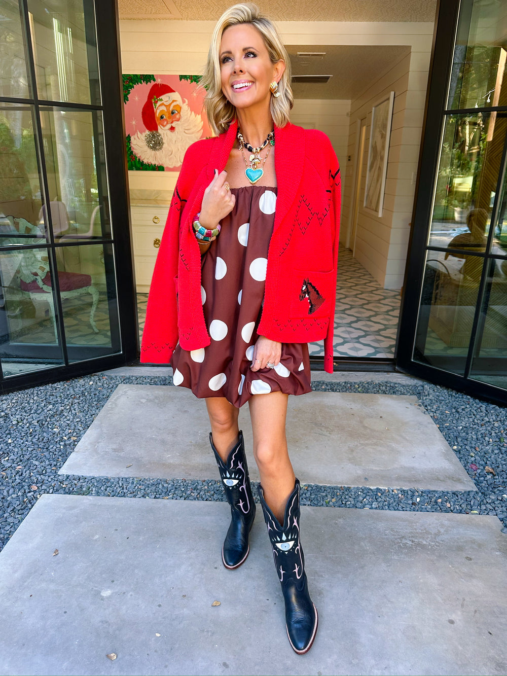 LASSO ME IN HORSE CARDIGAN - RED