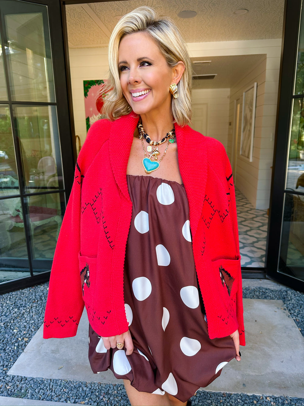 LASSO ME IN HORSE CARDIGAN - RED