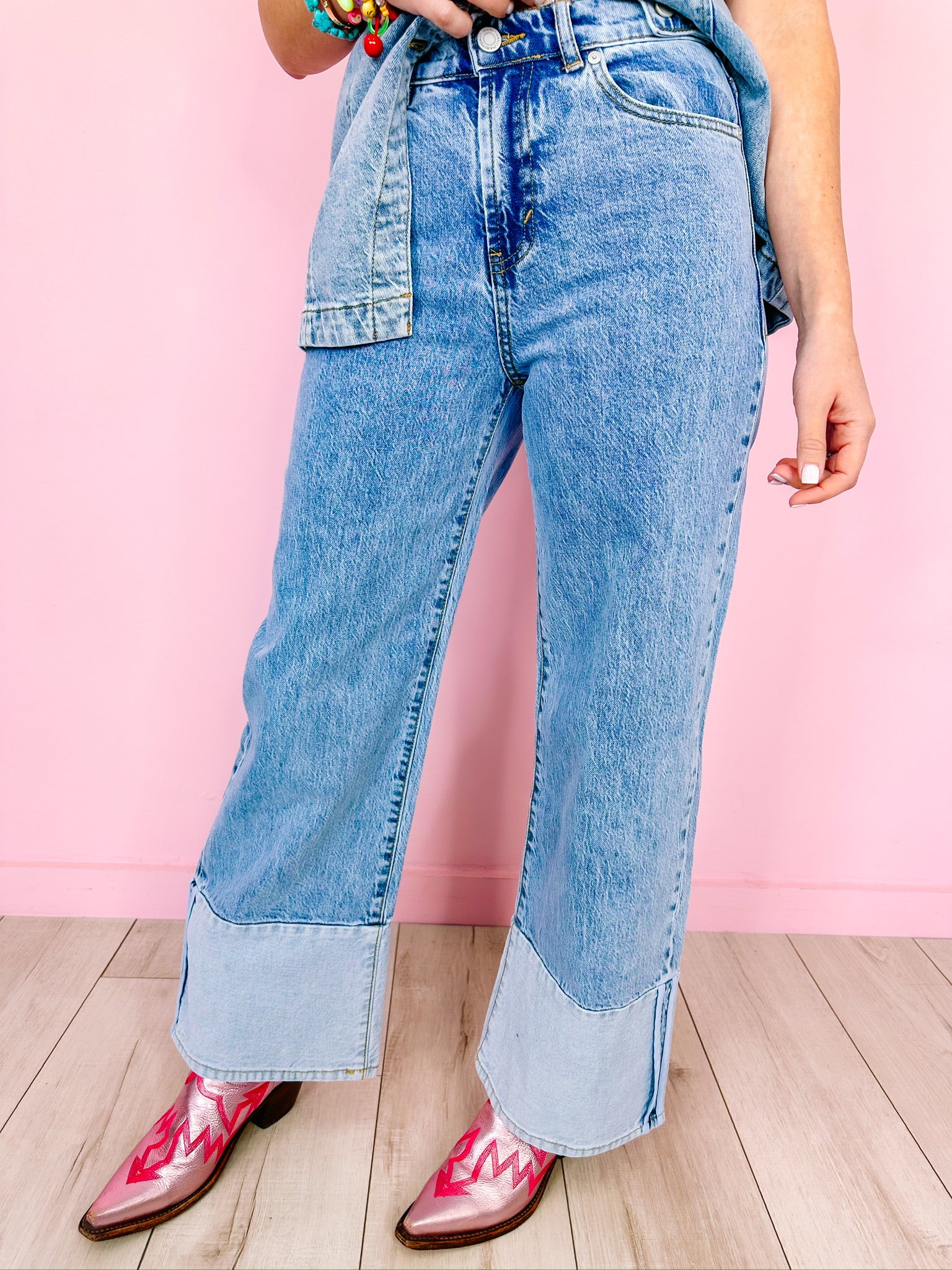 PACIFIC WIDE LEG CONTRAST ANKLE HEM JEANS