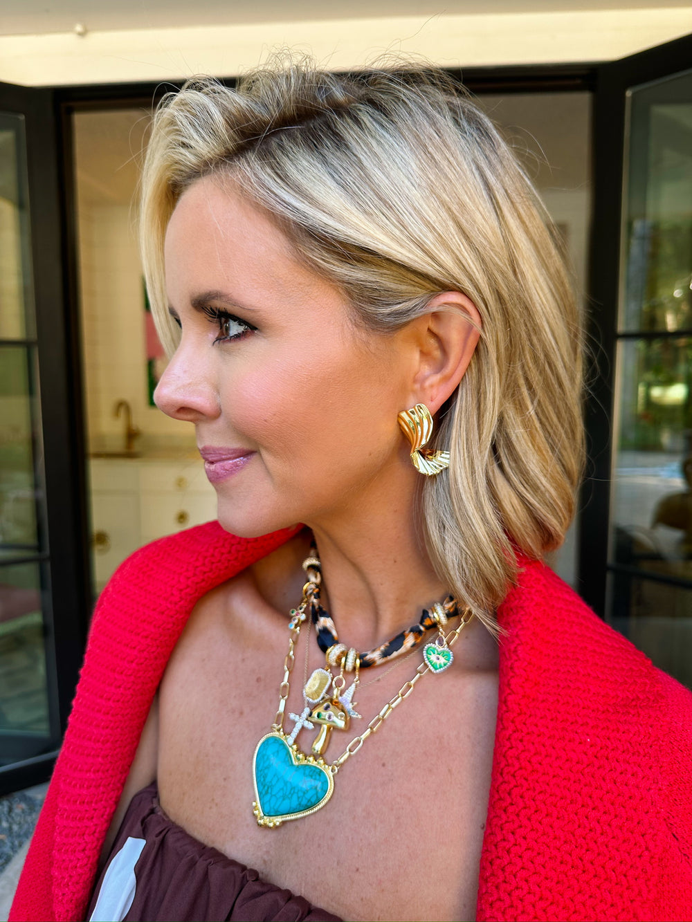 BEKAH MULTI CHARM SCARF NECKLACE - CHEETAH