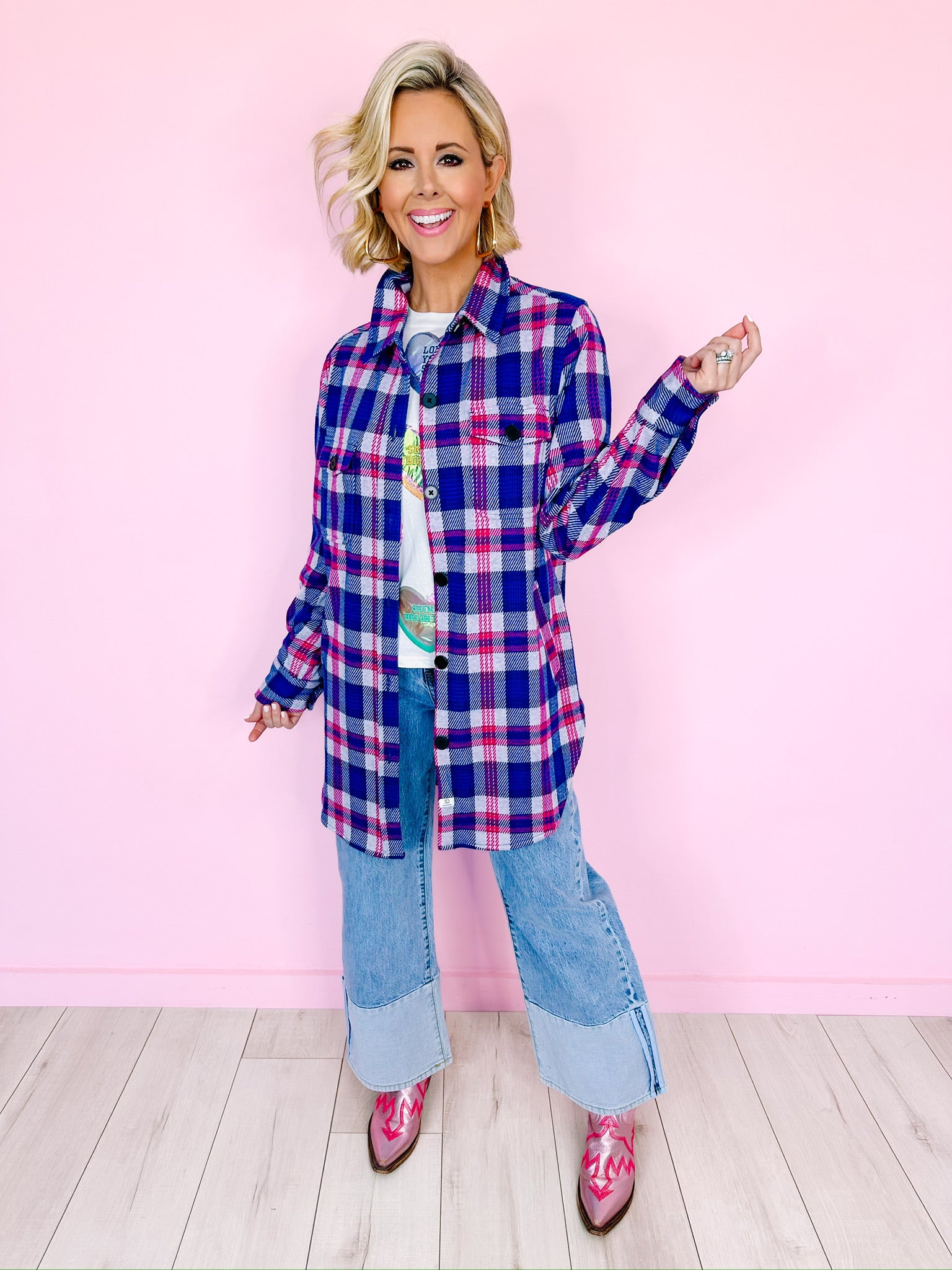 MANDY PLAID SHACKET - BLUE