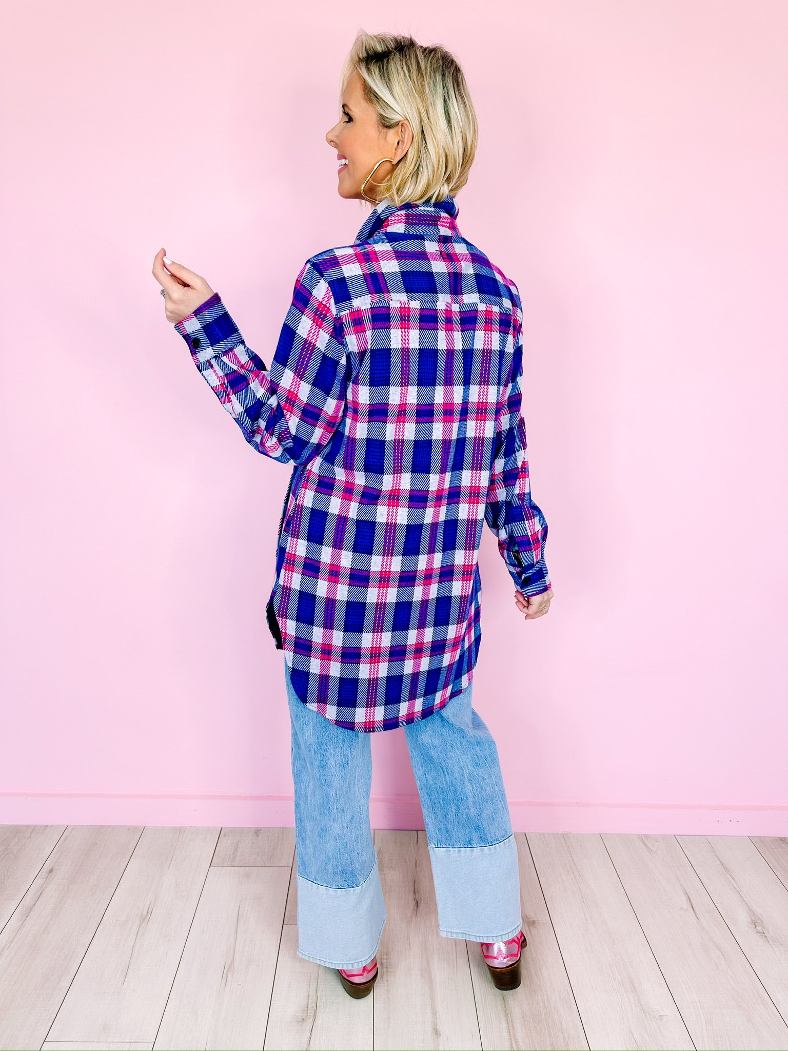 MANDY PLAID SHACKET - BLUE