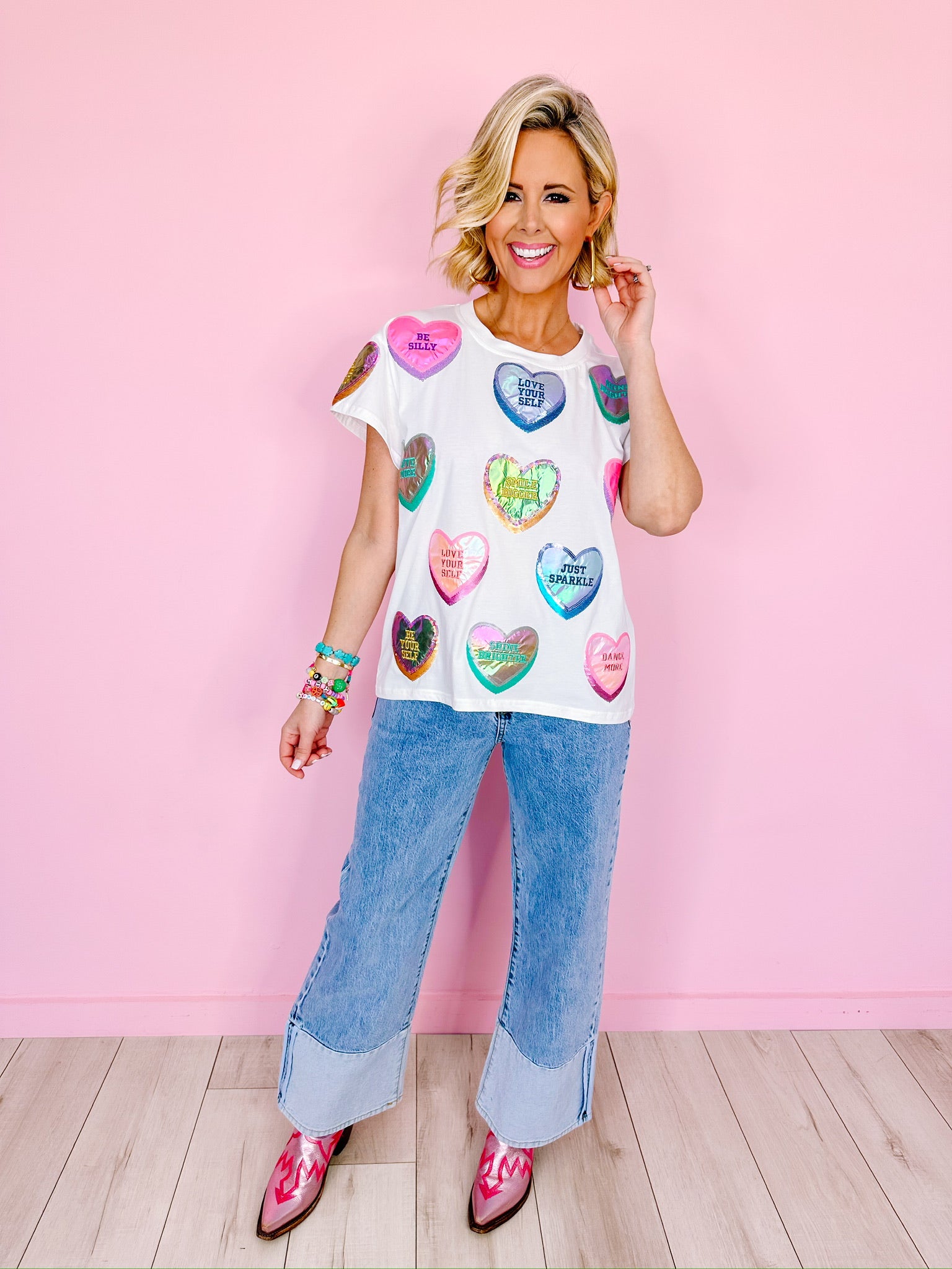 POSITIVE VIBES CANDY HEART TEE - WHITE