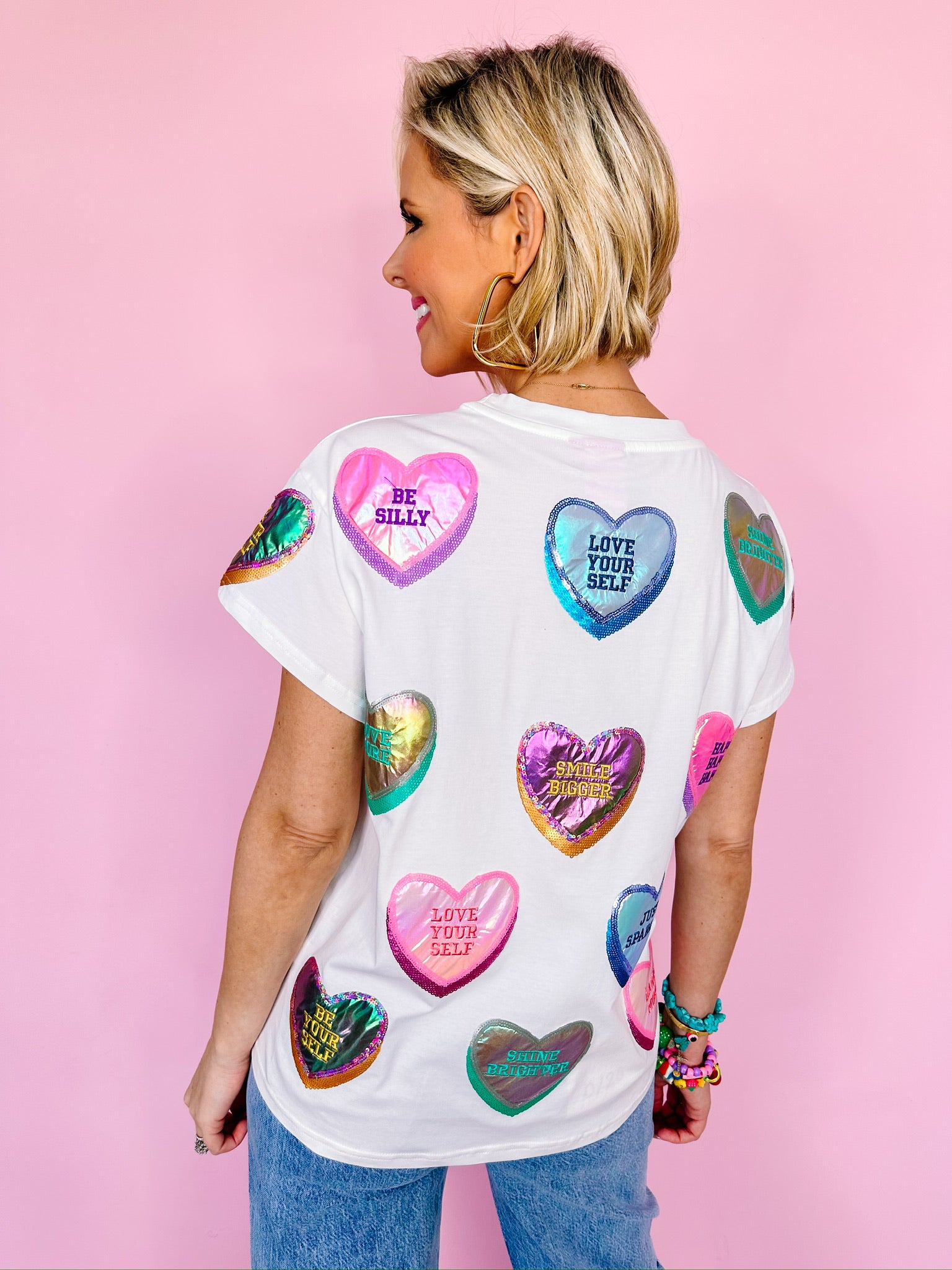 POSITIVE VIBES CANDY HEART TEE - WHITE