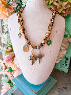 BEKAH MULTI CHARM SCARF NECKLACE - CHEETAH