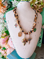 BEKAH MULTI CHARM SCARF NECKLACE - CHEETAH