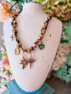 BEKAH MULTI CHARM SCARF NECKLACE - CHEETAH
