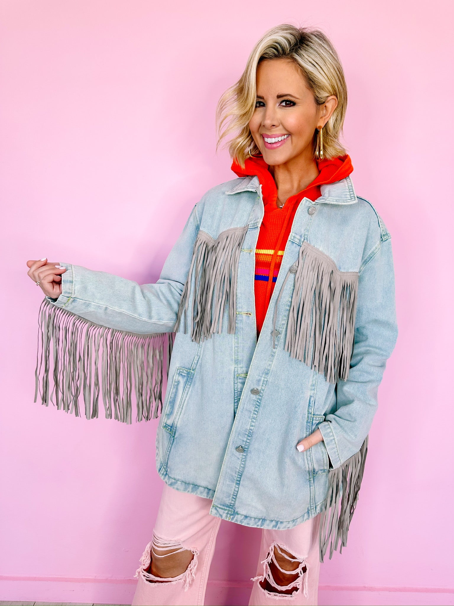 SPUR OF THE MOMENT FRINGE DENIM JACKET