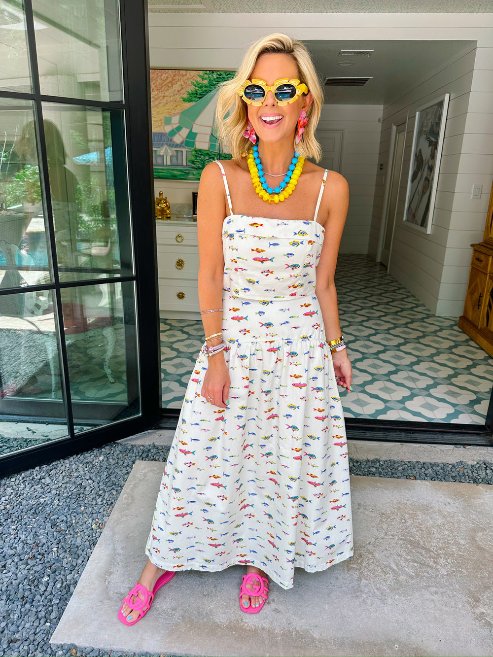 QUITE THE CATCH FISH MIDI SKIRT SET - CREAM