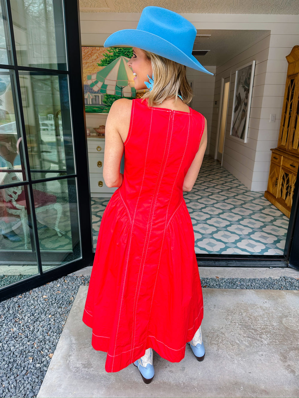 ROSALIE DROP WAIST MIDI DRESS - RED