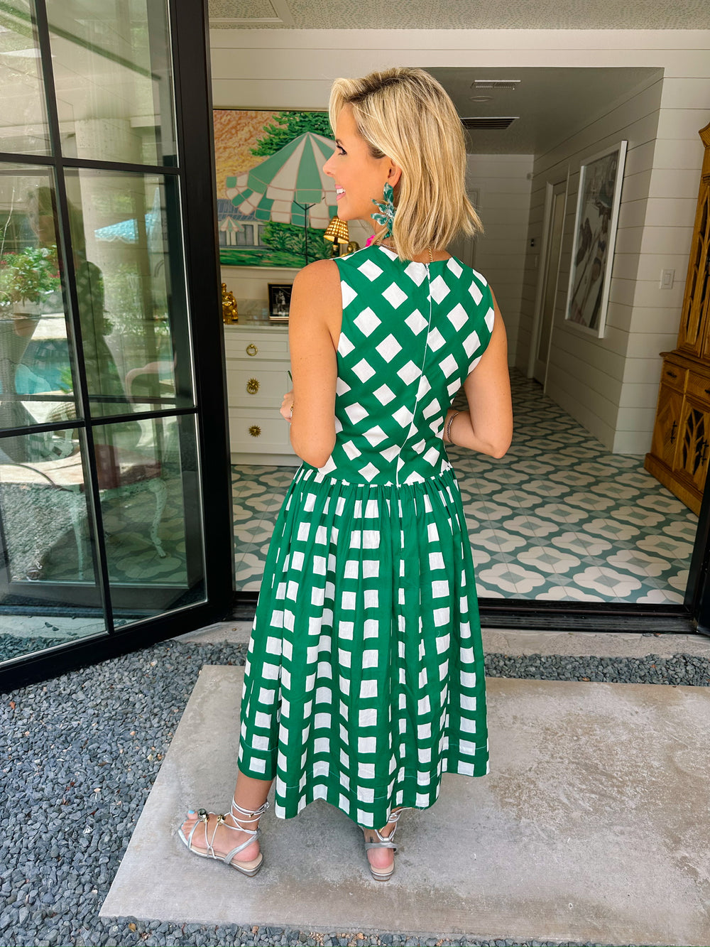 GIVE YOURSELF GRACE GINGHAM FLARE MIDI DRESS - GREEN