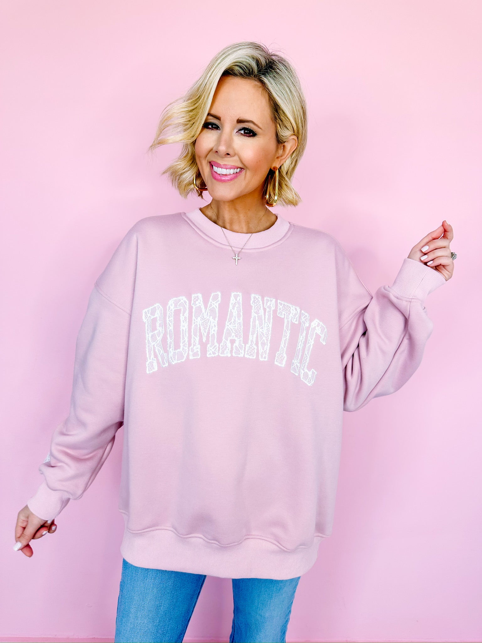 ROMANTIC LACE SWEATSHIRT - PINK