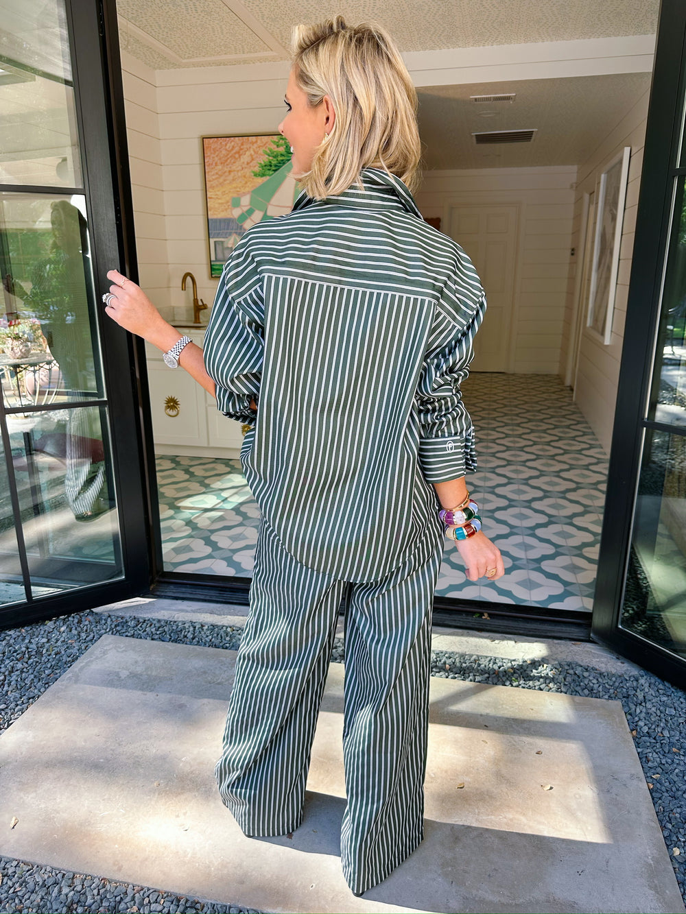 ASTER STRIPE PANT SET - DARK GREEN