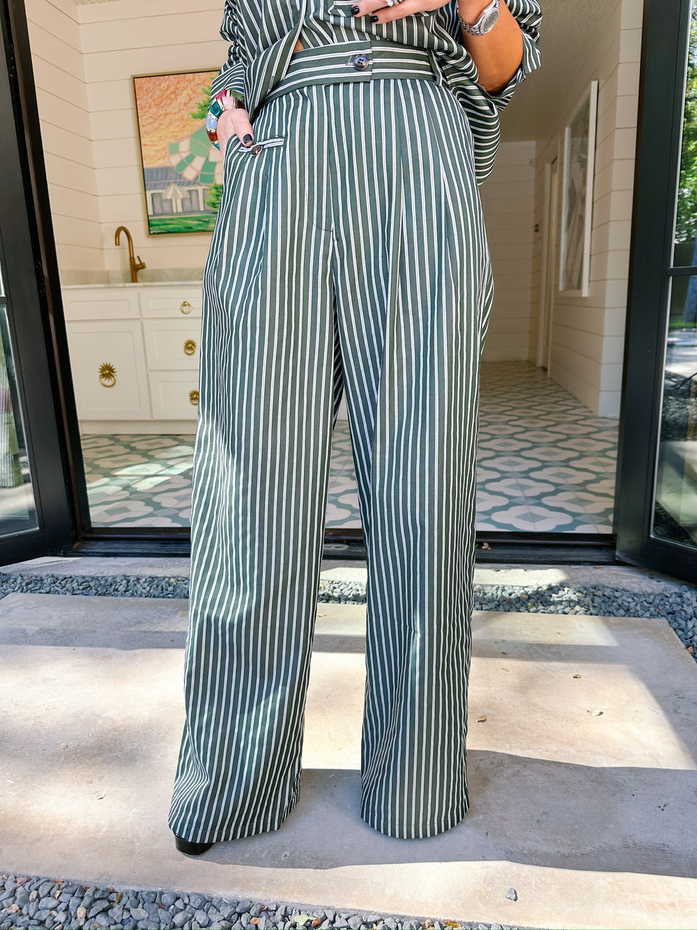 ASTER STRIPE PANT SET - DARK GREEN