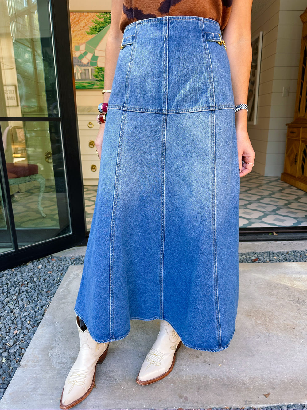 HANNA HORSE BIT DENIM MIDI SKIRT