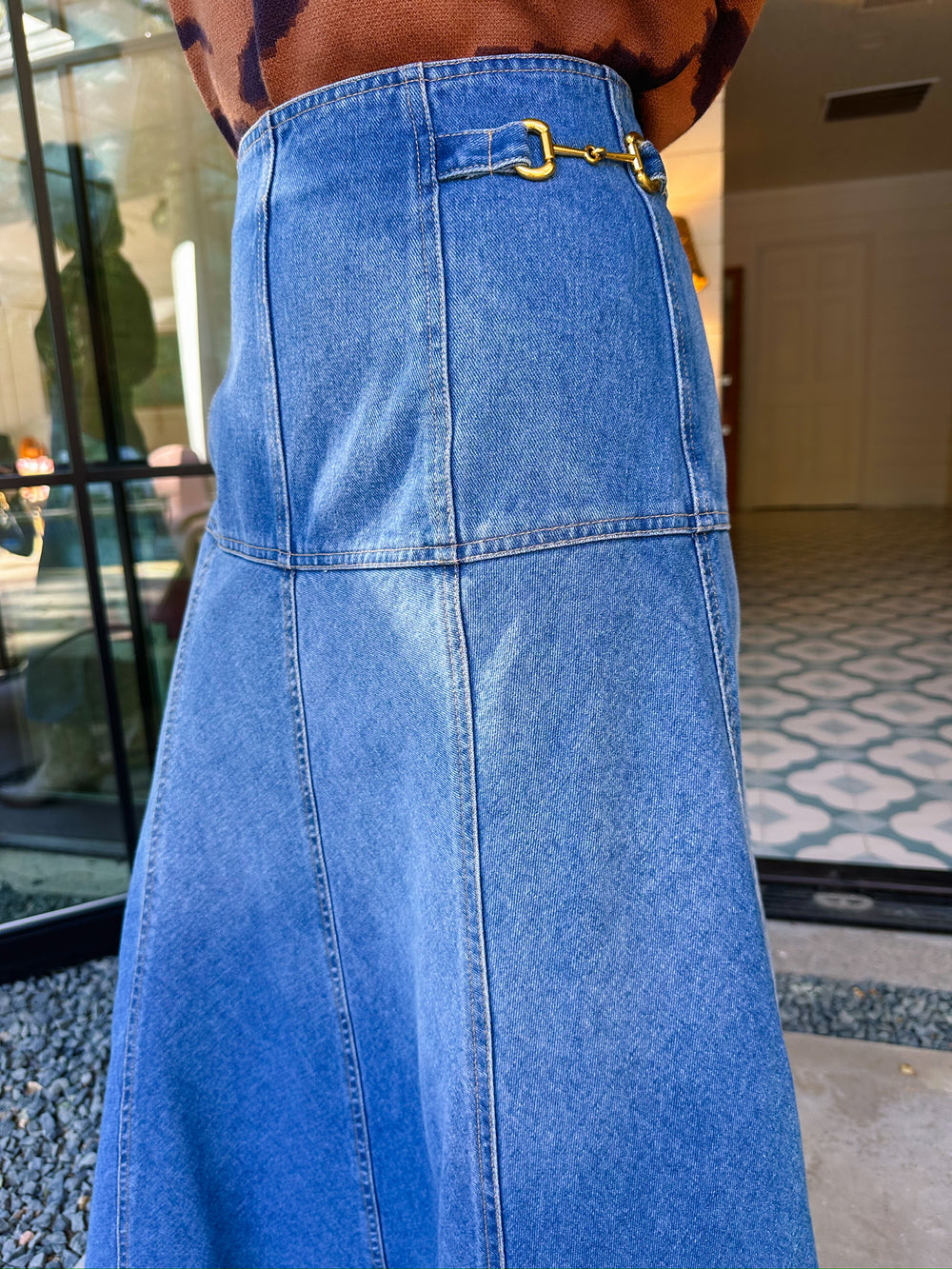 HANNA HORSE BIT DENIM MIDI SKIRT