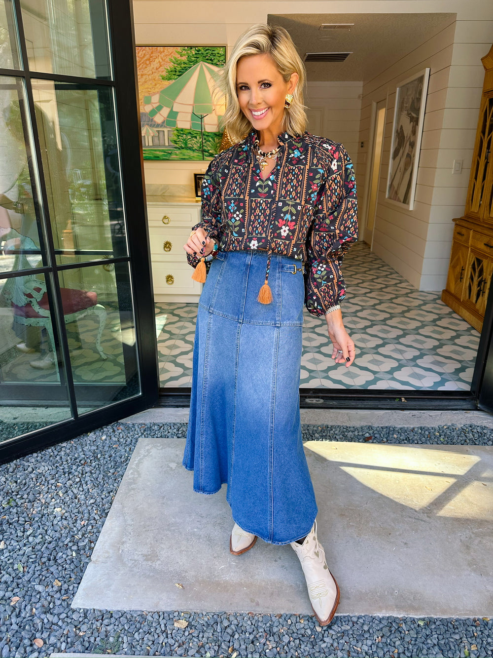 HANNA HORSE BIT DENIM MIDI SKIRT