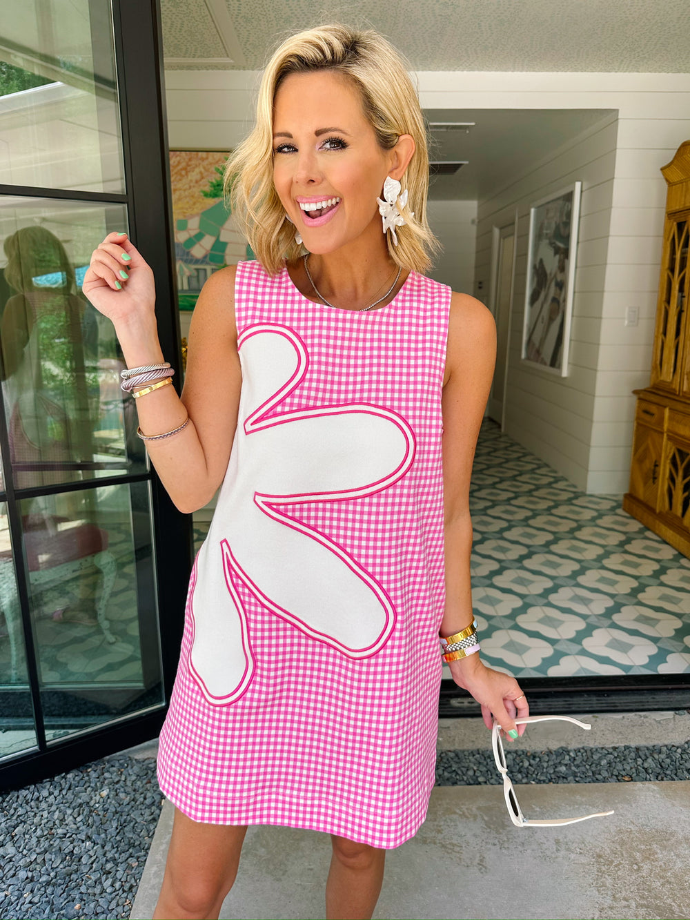 BRIELLE BOLD BLOOM GINGHAM DRESS