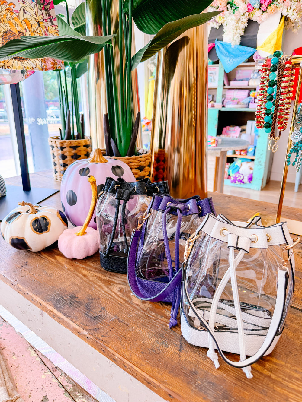 CARA CLEAR CROSSBODY BUCKET BAG - PURPLE
