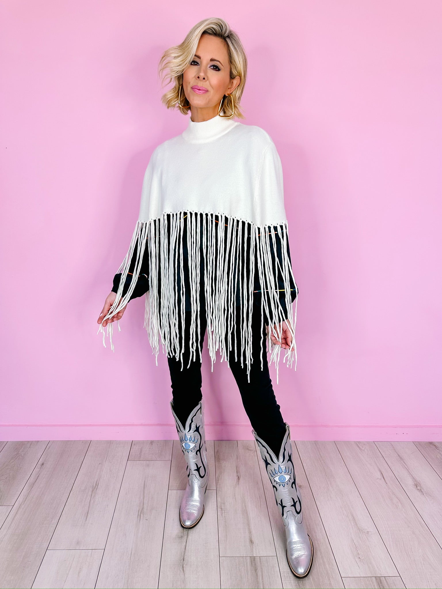 FAWN OVER FRINGE SWEATER PONCHO - CREAM