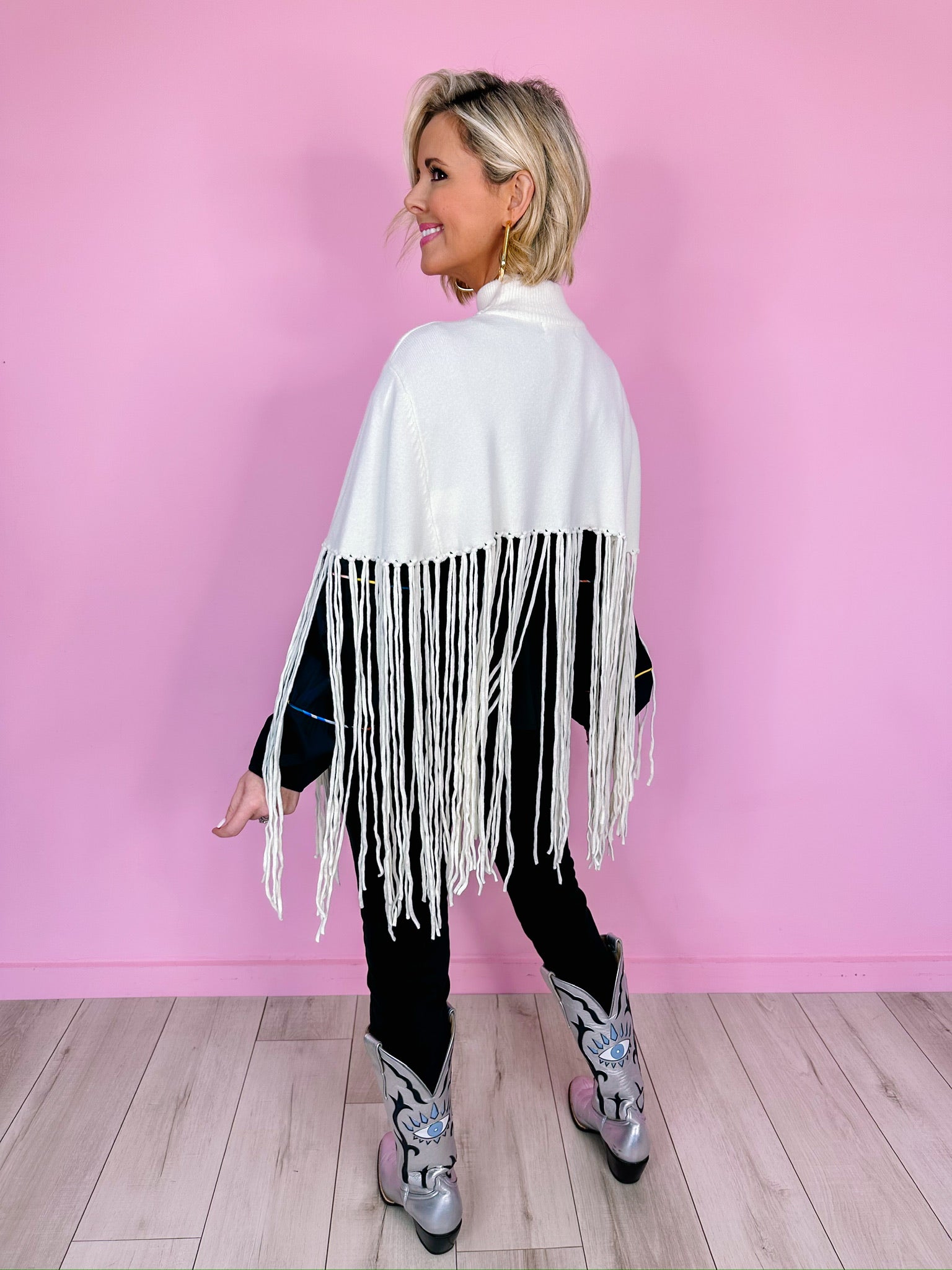 FAWN OVER FRINGE SWEATER PONCHO - CREAM