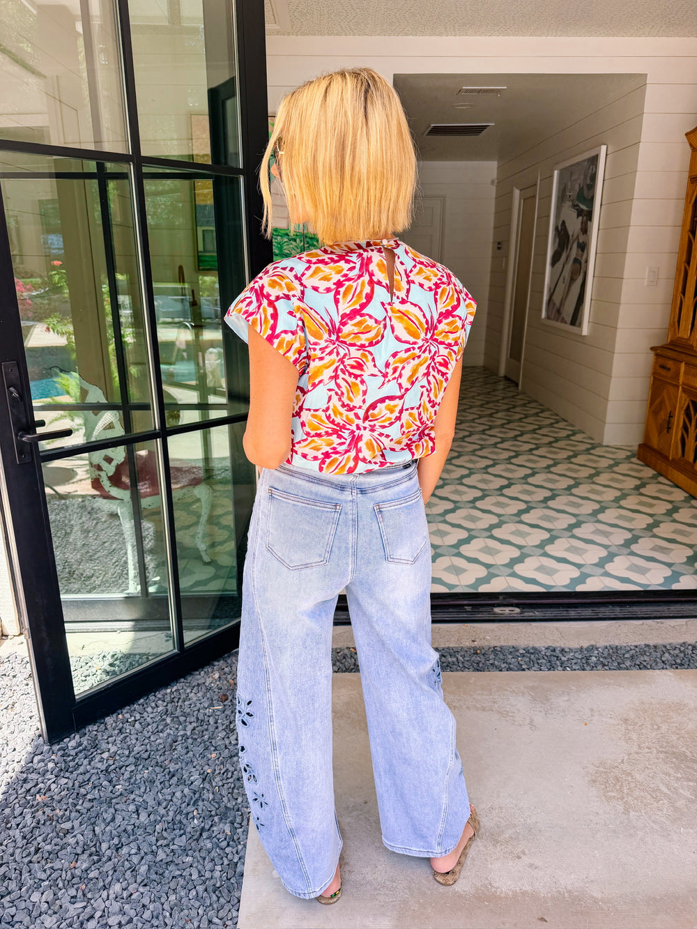 GOOD THINGS BLOOM PLEATED BUBBLE TOP - BLUE