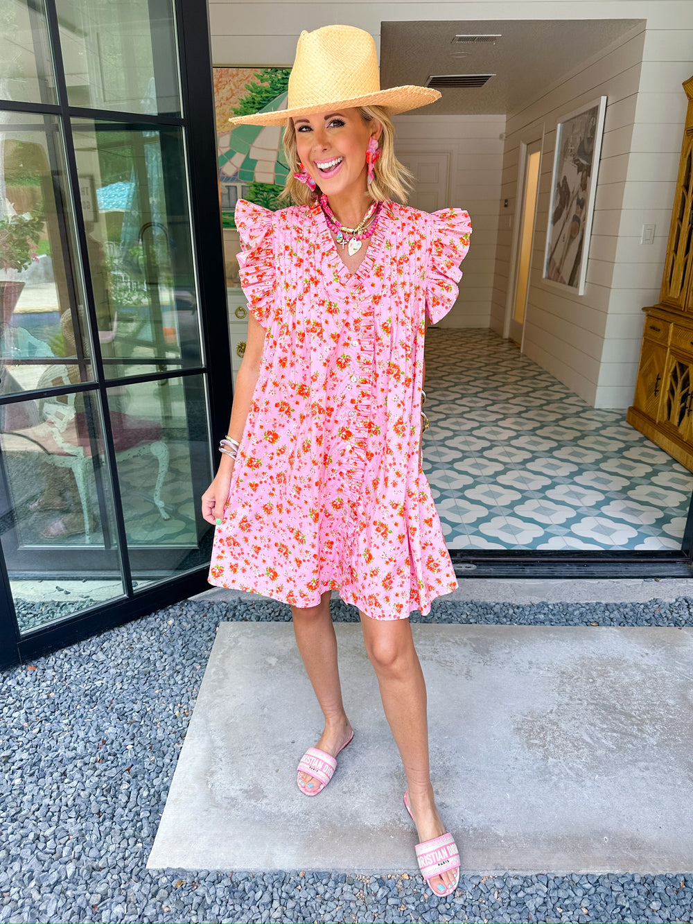 SWEET GARDEN BLOOMS RUFFLE DRESS - PINK