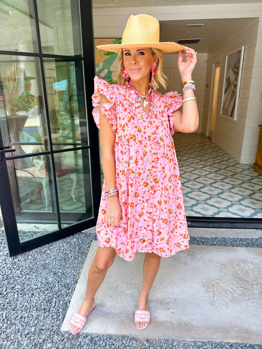 SWEET GARDEN BLOOMS RUFFLE DRESS - PINK