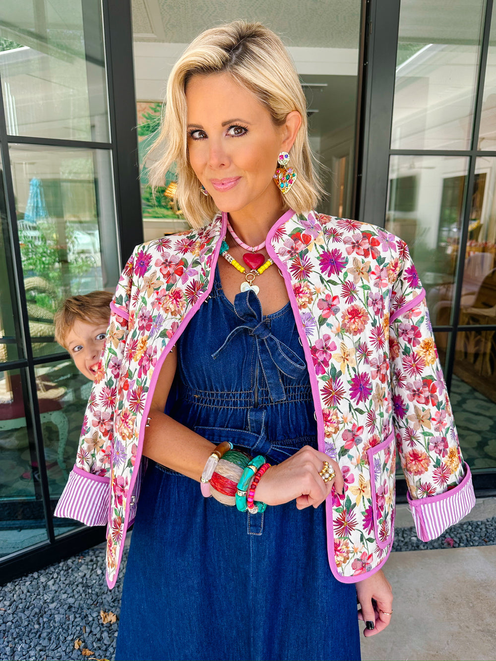 FRESH FLORALS QUILTED JACKET - PINK