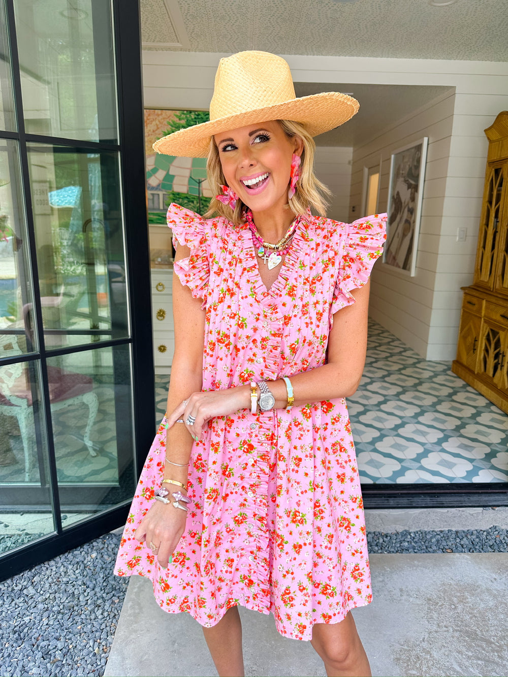 SWEET GARDEN BLOOMS RUFFLE DRESS - PINK