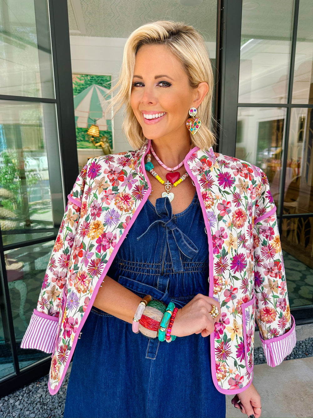 FRESH FLORALS QUILTED JACKET - PINK