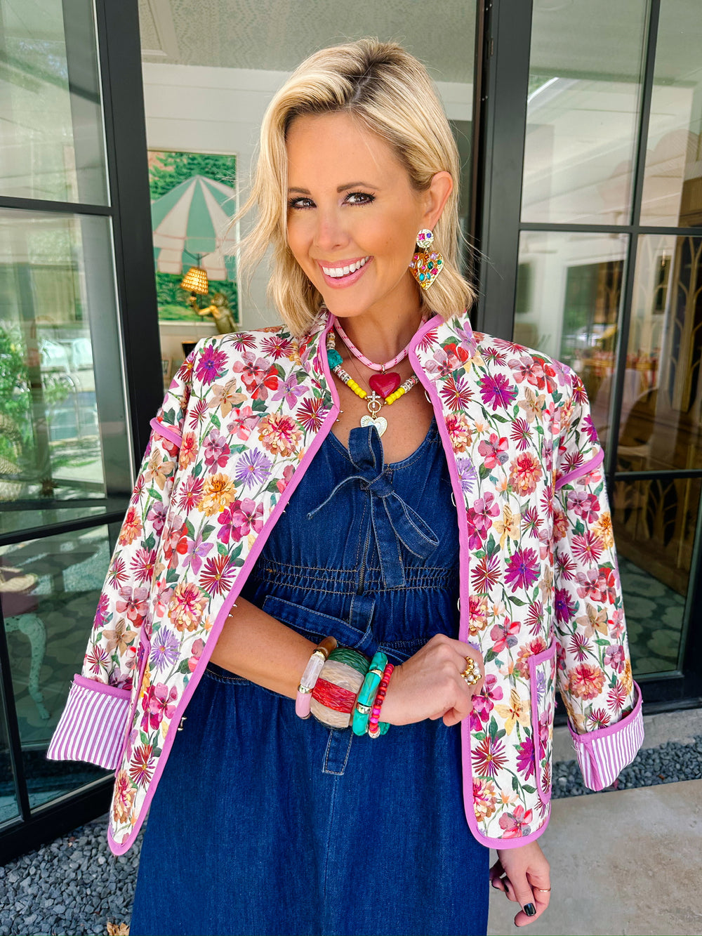 FRESH FLORALS QUILTED JACKET - PINK