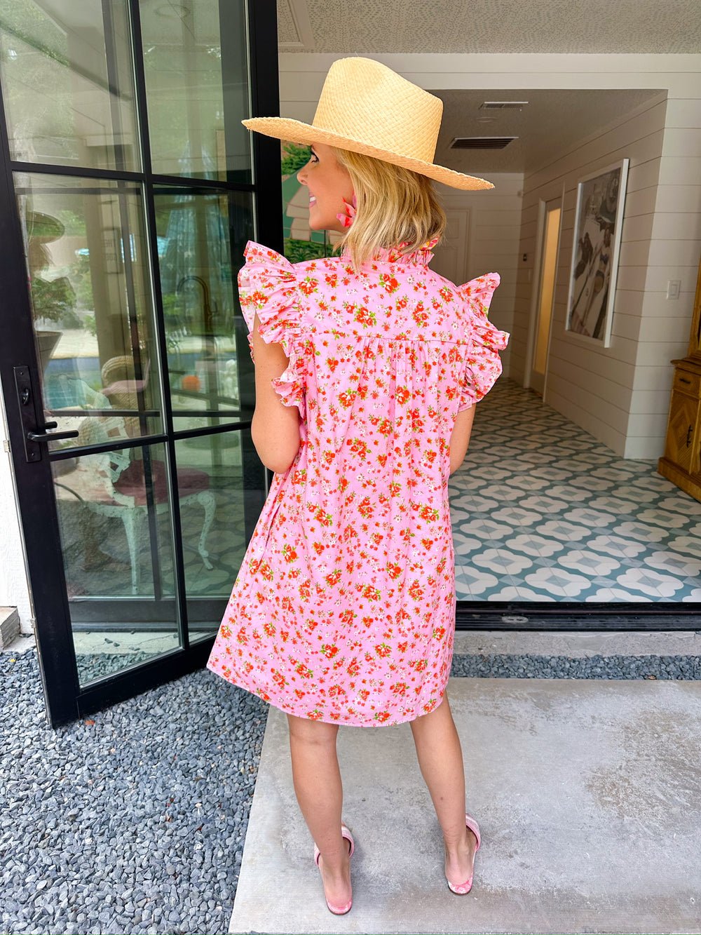 SWEET GARDEN BLOOMS RUFFLE DRESS - PINK