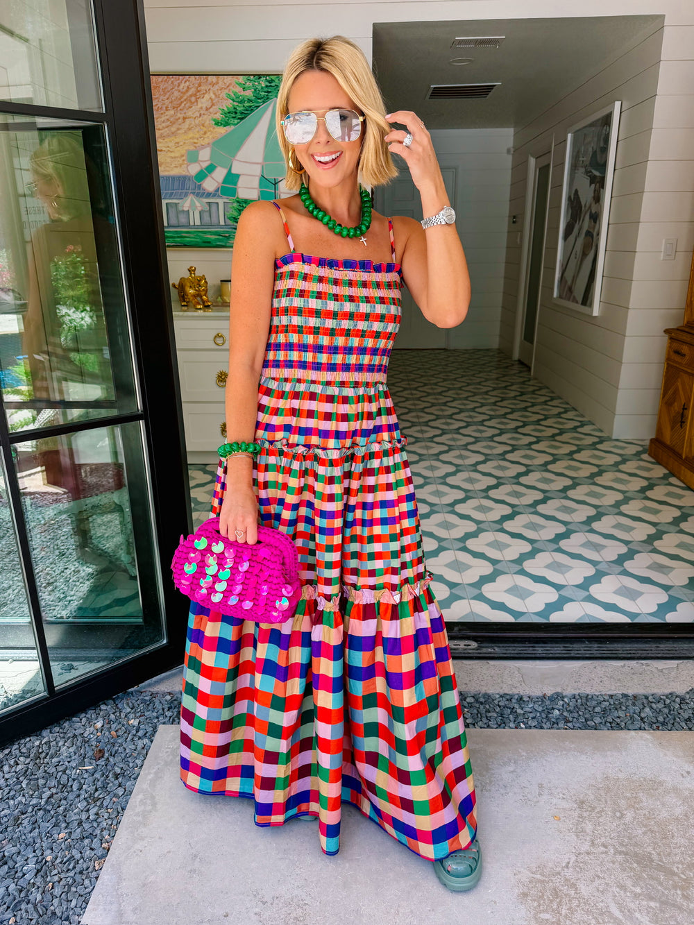 MAKE IT A MOMENT COLORFUL PLAID MIDI DRESS