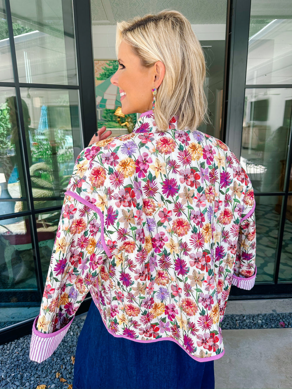FRESH FLORALS QUILTED JACKET - PINK