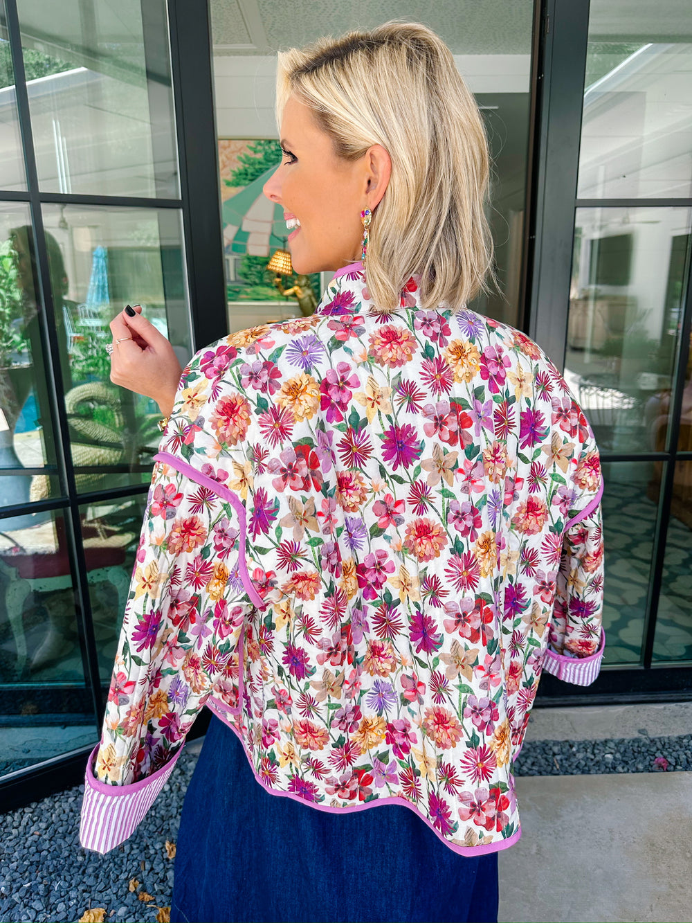 FRESH FLORALS QUILTED JACKET - PINK