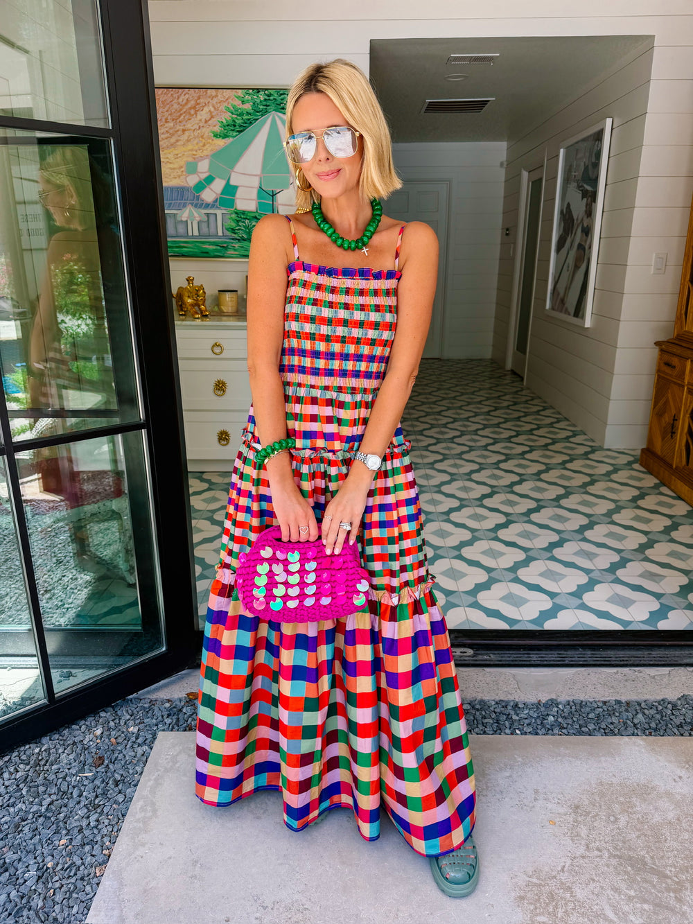 MAKE IT A MOMENT COLORFUL PLAID MIDI DRESS