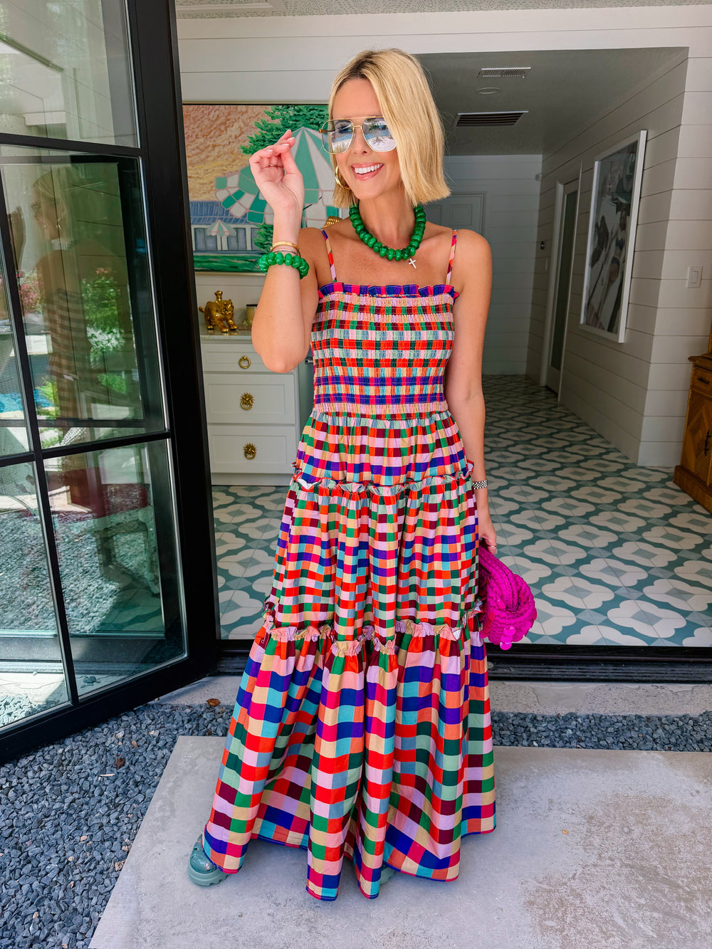 MAKE IT A MOMENT COLORFUL PLAID MIDI DRESS