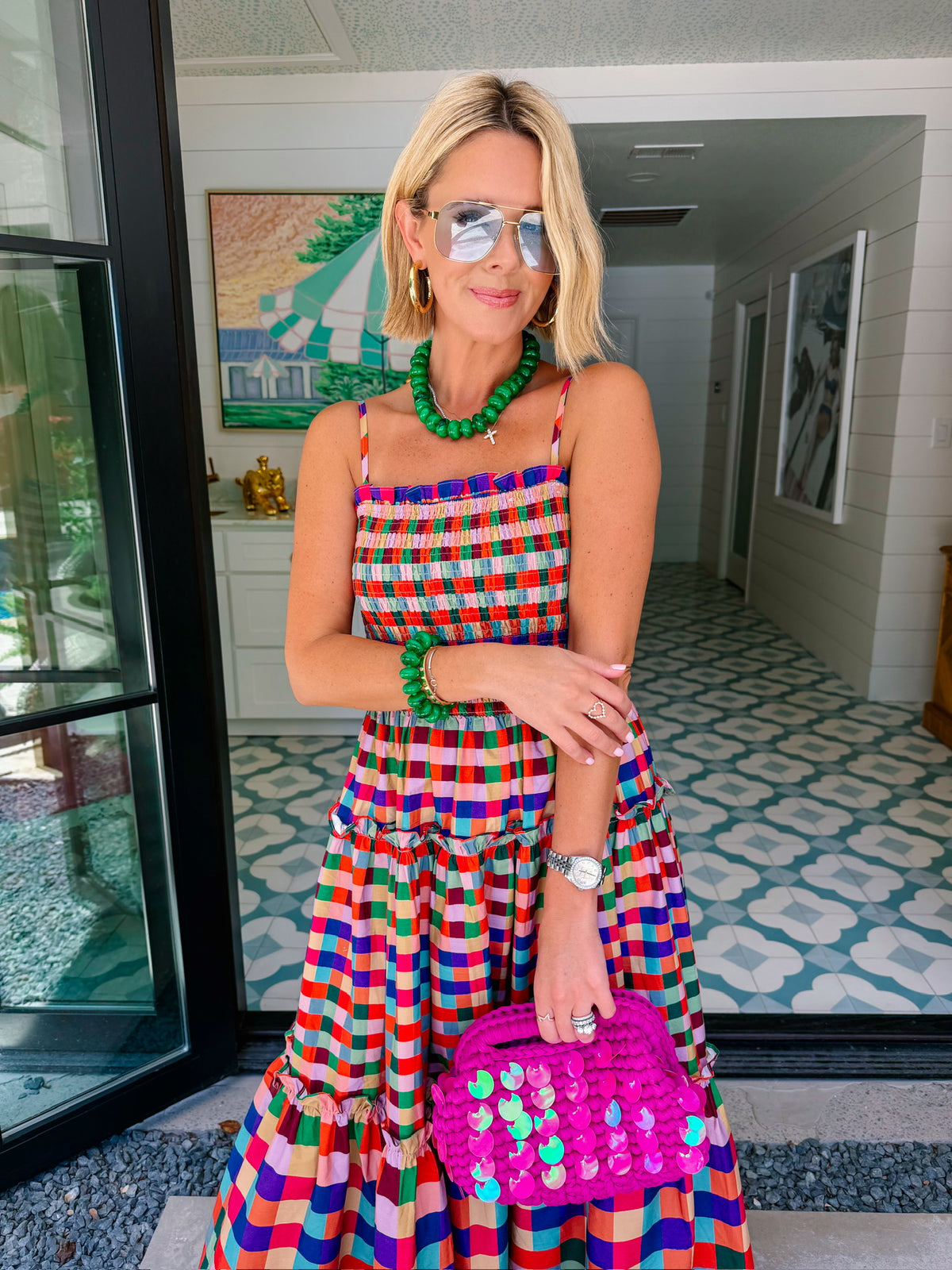 TROPEZ WOVEN SEQUIN BAG - MAGENTA