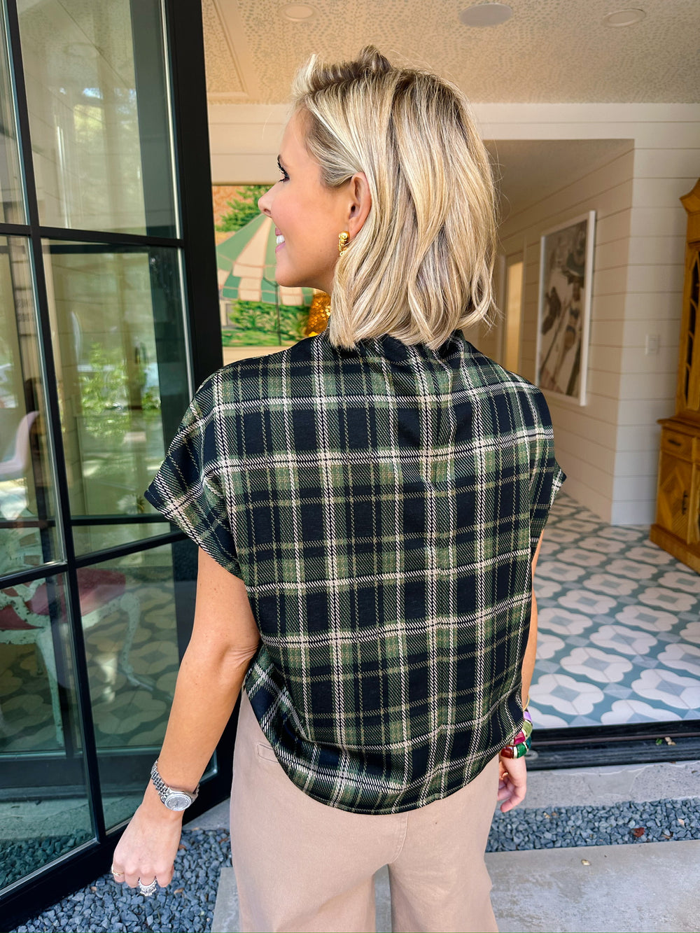 PLAID TO MEET YOU HIGH NECK TOP - GREEN