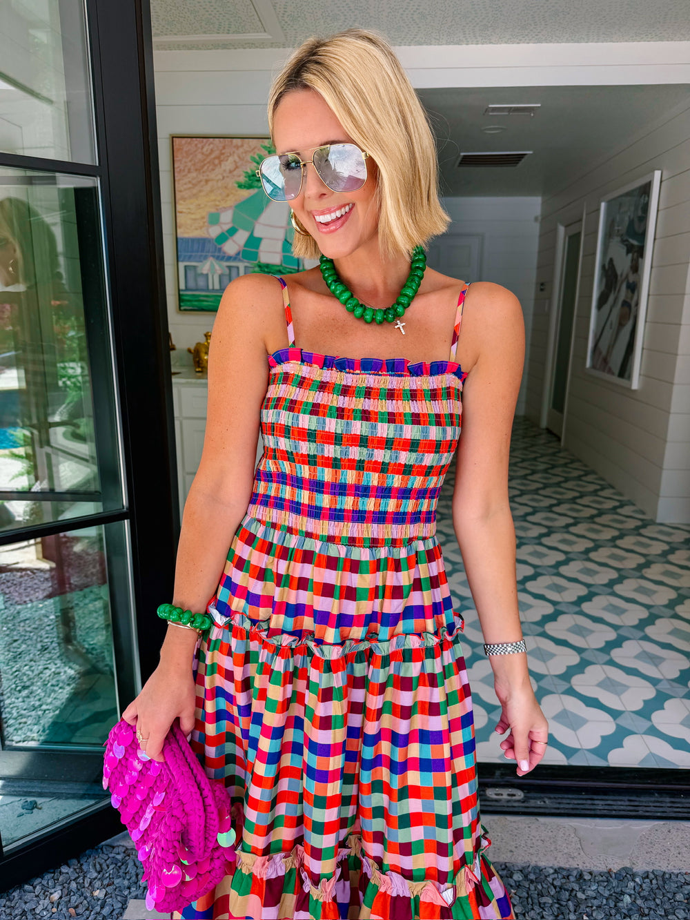 MAKE IT A MOMENT COLORFUL PLAID MIDI DRESS