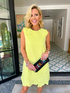 TRUE BLOOM EFFECT 3D FLORAL DRESS - CHARTREUSE