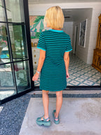 ADDISON STRIPE SIDE TIE DRESS - GREEN