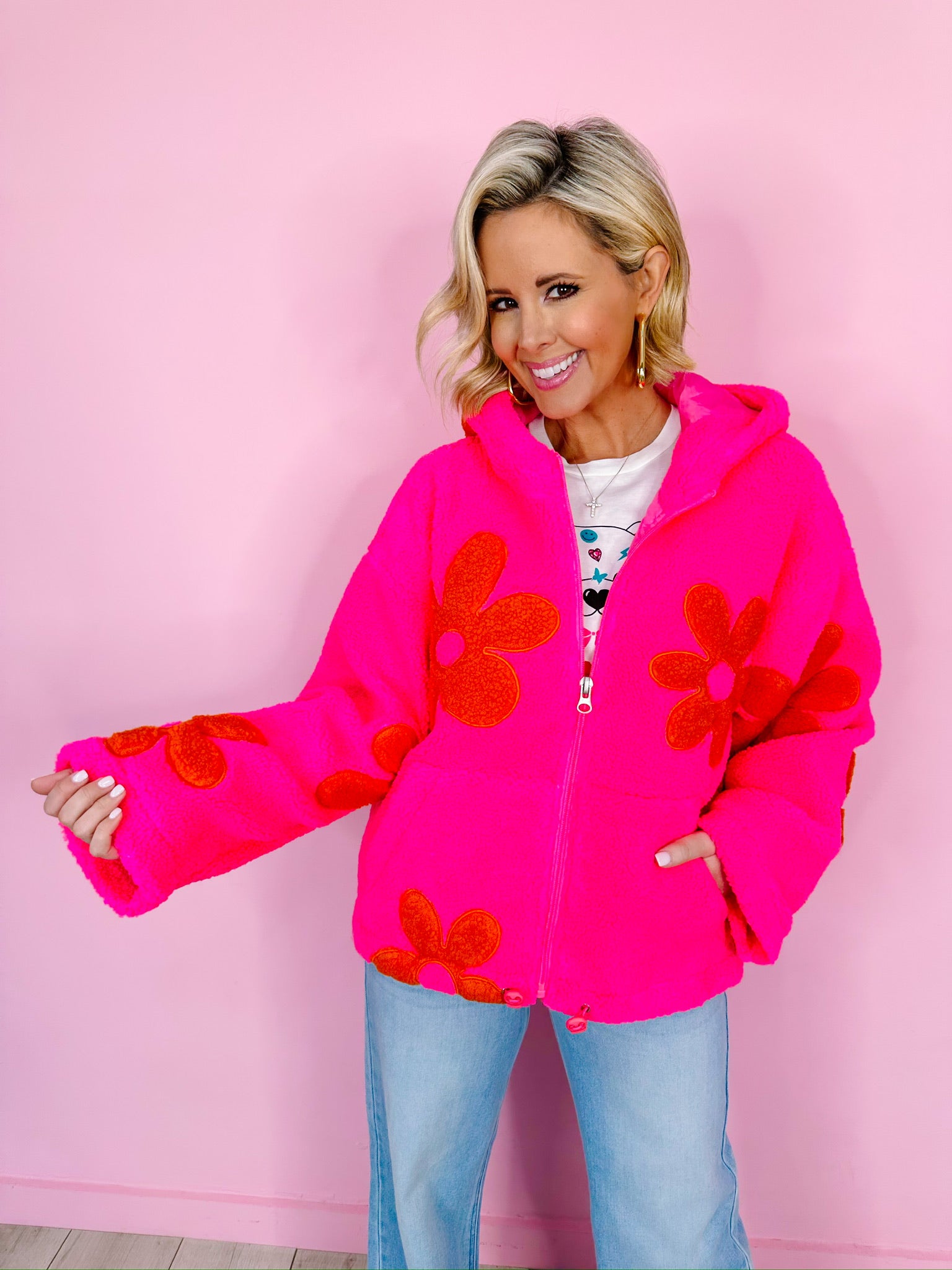 DAISY MAE SHERPA JACKET - PINK