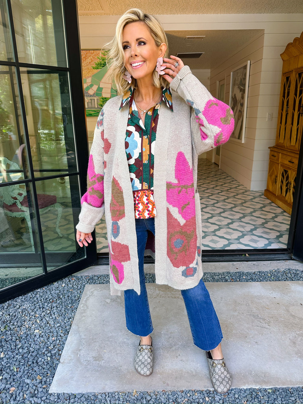 SINCERELY YOURS FLORAL CARDIGAN - TAUPE