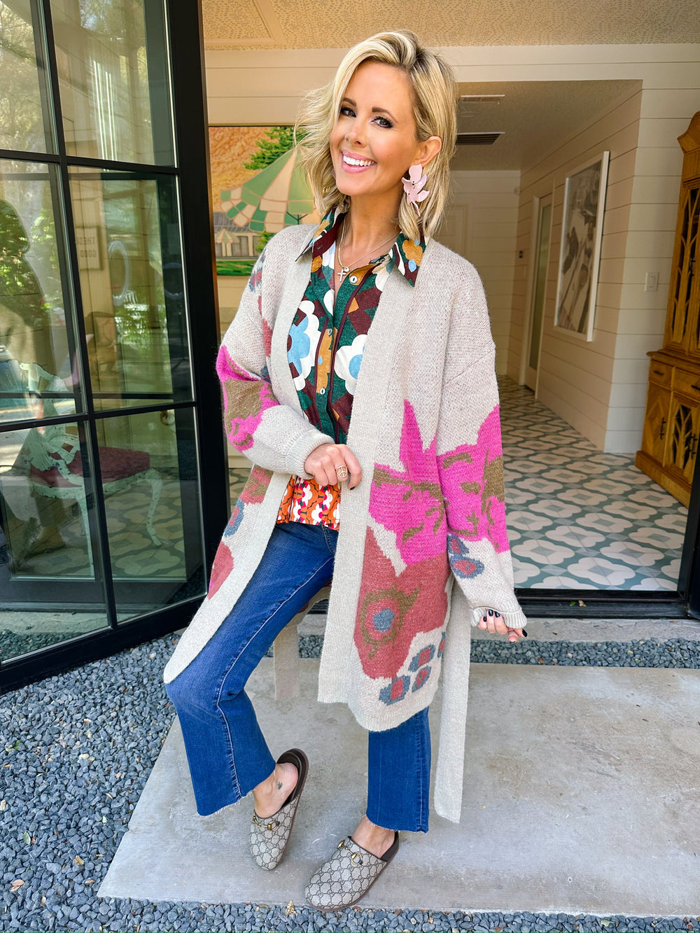 SINCERELY YOURS FLORAL CARDIGAN - TAUPE