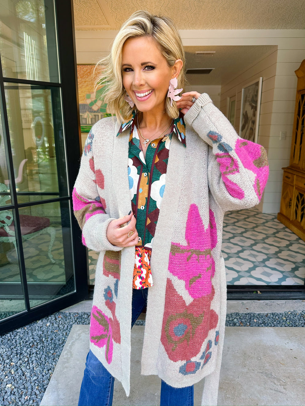 SINCERELY YOURS FLORAL CARDIGAN - TAUPE