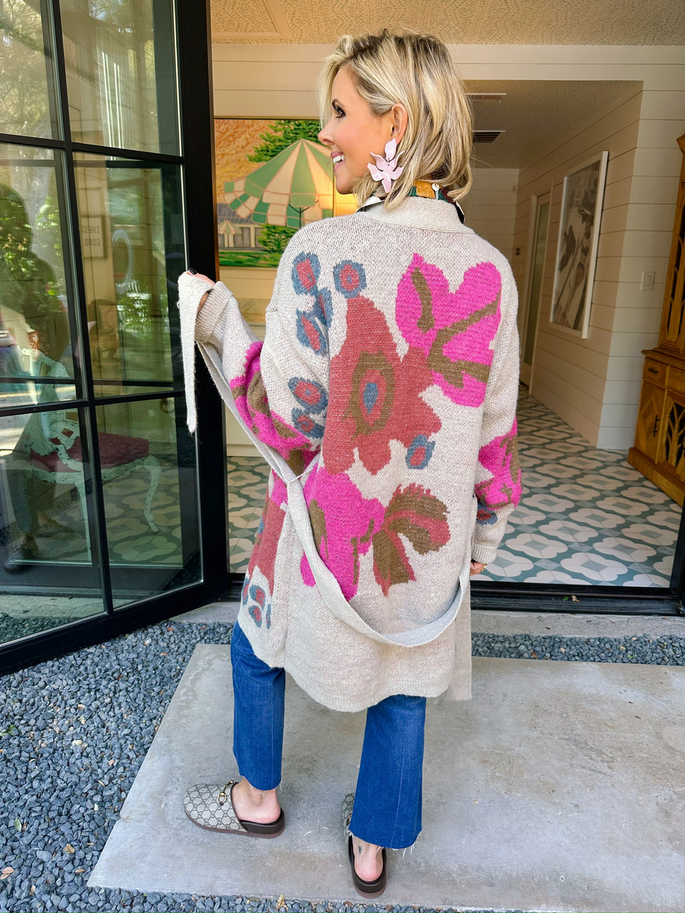 SINCERELY YOURS FLORAL CARDIGAN - TAUPE
