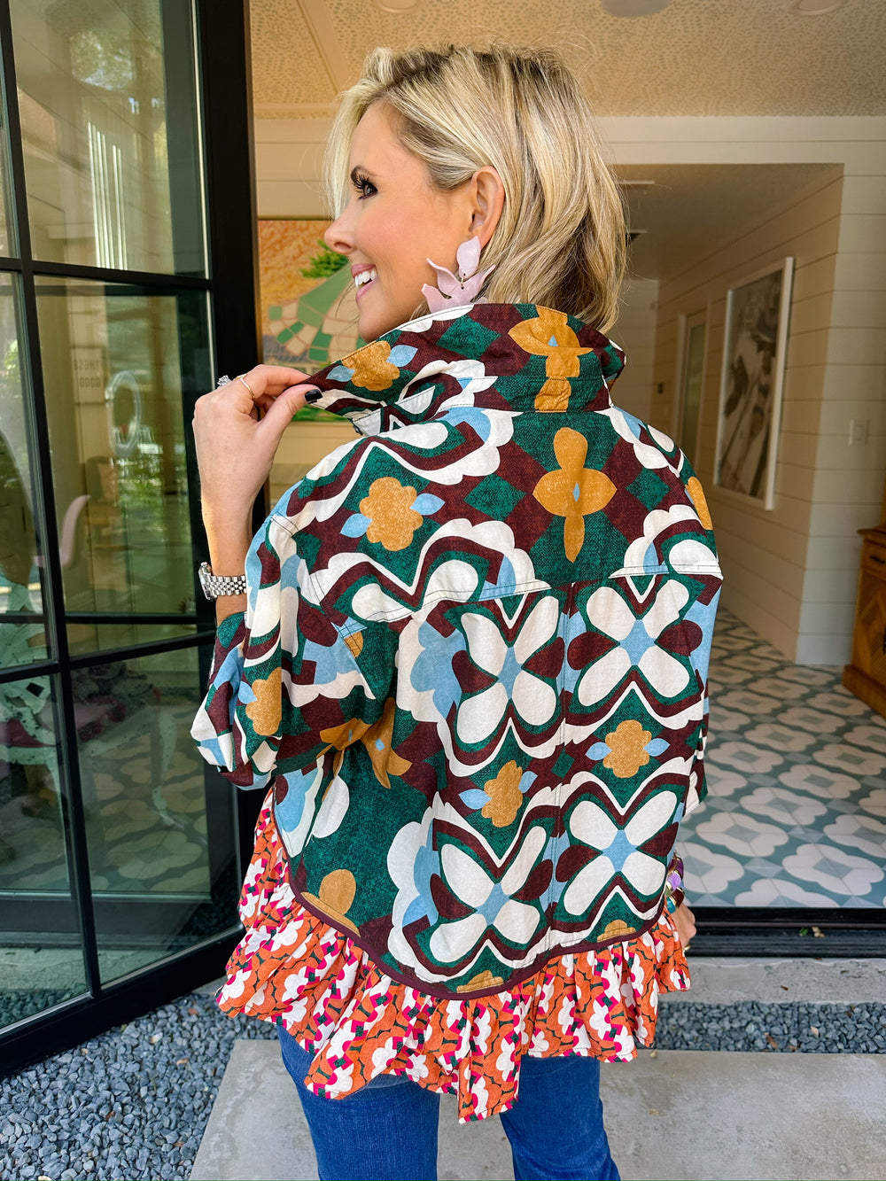 ROOM TO BLOOM BUTTON UP TOP - GREEN